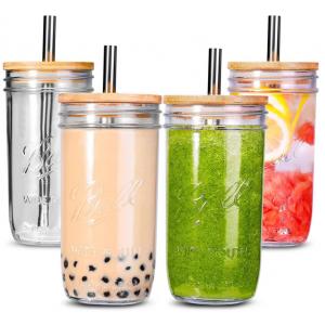 500ml Bubble Tea Cups Reusable Wide Mason Mouth Smoothie Cups Mason Jar Drinking Glasses Cups