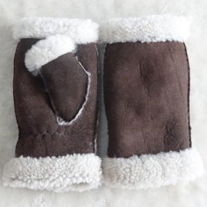 China Stock Ladies Lambskin Gloves with Curly Fur Trim Cuff Shealring Sheepskin Fingerless Gloves supplier