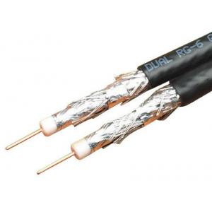 Dual RG6 Quad Shield Coax Cable , Siamese Coaxial Cable18 AWG CCS Conductor