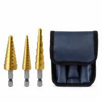 China 3Pc Titânio HSS Step Drill Bit Set Hex Shank 1/8-3/4 polegadas on sale