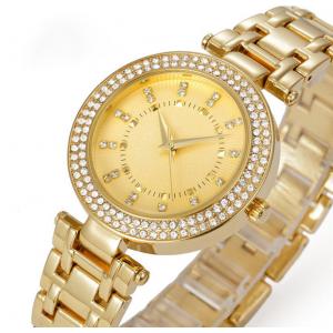 China PVD Gold Copper Wrist Watch Quartz Movement Ladies Diamond Watch supplier