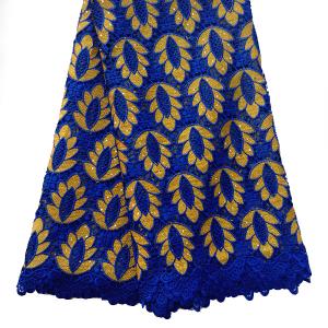 2016 Royal blue and gold cord lace fabric uk / High quality african guipure lace for dress