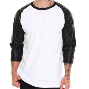 Blank tshirt 3/4 leather sleeves for wholesale t shirt price china