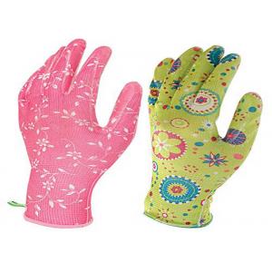 Flower Printed Floral Gardening Gloves , Nitrile Palm Coated Gloves