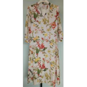 V Neck Long Sleeve Flower Printed Ladies Dress With Elastic Cuff -Daily Wear