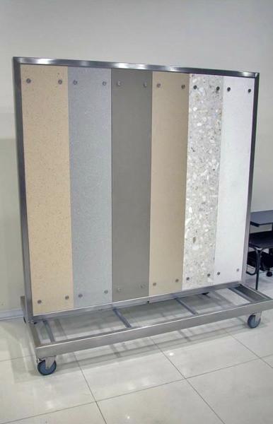 White large flooring display racks with 4 castors for laminate floor stores for Exhibit