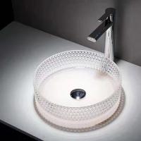 China Clear Glass Vessel Sinks Crystal Diamond Table Top Round Wash Basin 395 * 395 * 120mm on sale