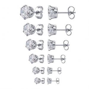 Jewelry Zircon Earrings Women's Stainless Steel Round Clear Cubic Zirconia Stud Earring