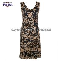 China Black sleeveless vest embroidery floral dress womens tshirt silm western dresses for sale on sale