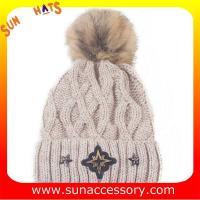 China QF17021 Sun Accessory customized wholesale knitted beanie caps and hats with Pom pom  ,caps in stock MOQ only 3 pcs on sale