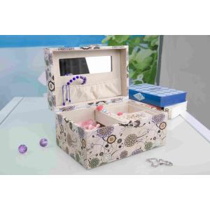 Pink Fabric Jewelry Box L25*W16*H13CM , Watch Storage Box With Lock And Mirror