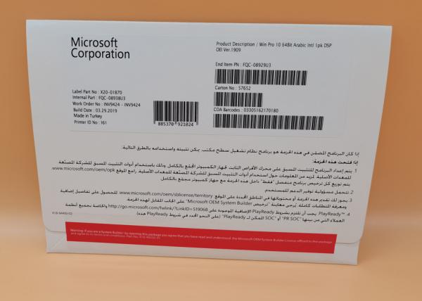 Windows 10 professional 64 bit DVD OEM Coa Key License original 100% Arabic