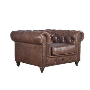 China Chesterfield High Back Leather Armchair Dark Tan Brown Color Soft Sponge supplier