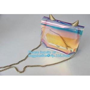 China PVC shoulder bag/transparent tote bag, Clear PVC Tote Bag Beach Bag, pvc shoulder bag with golden chain, clutch, packs supplier