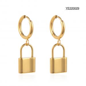 China CE Female Stainless Steel Gold Earrings Vintage Lock Metal Pendant Earrings supplier