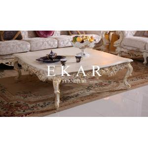 Wooden Carved Antique White Solid Wood Vintage Luxury Coffee Table LS-F104J