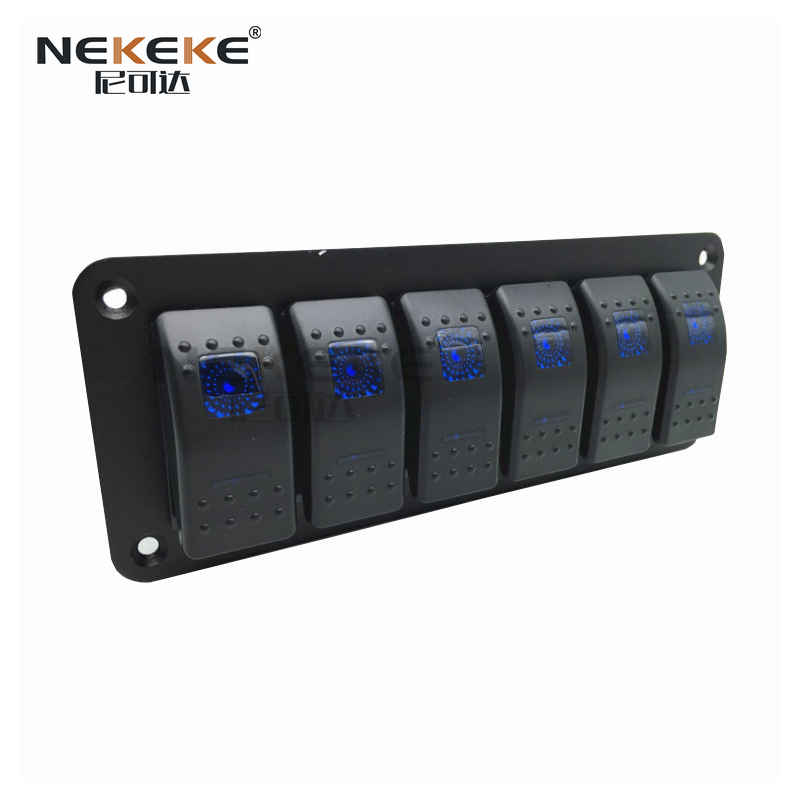 China ON OFF Marine Switch Panel 12V 24V Rocker Electrical Switch Panels 6 Gang Waterproof supplier