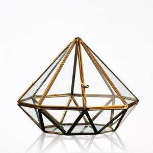 China Copper Pyramid Glass Homeware Hanging Terrarium Tabletop Vase For decoration supplier