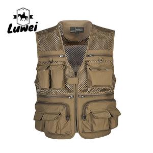 Custom Design Zip Black Utility Outdoor Workwear Journalist Multi-pocket Sleeveless Fishing Men Vest with Mesh