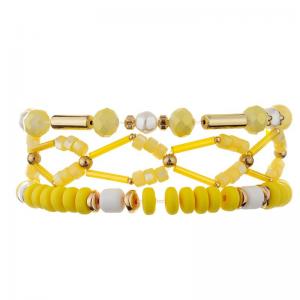 China Geometric Golden Metal Tube Hand Craft Beads Bracelet Yellow Crystal Set supplier