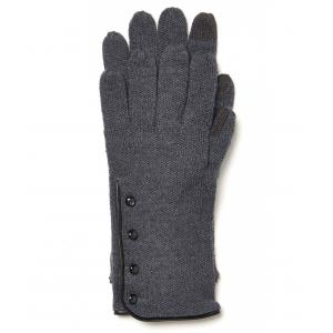100 % Wool Knit Gloves With Leather Trim , Women ' S Grey Knitted Gloves