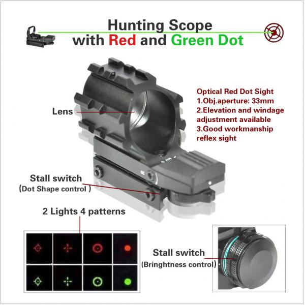 Waterproof Tactical Hunting Paintball Gun Scopes with Red And Green Dot Rain