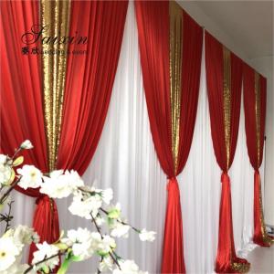 Hot sale wedding backdrop double drape red curtains cross valance