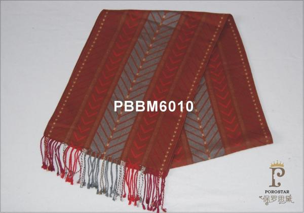 Red And Grey Striped Woven Silk Scarf For Neck In Autumn