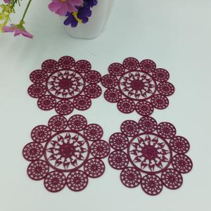 China Elegant Purplish Red Hollow Silicone Rubber PVC Coaster Table Placemat, Flower Design Consist Of Deer, Accept Paypal supplier