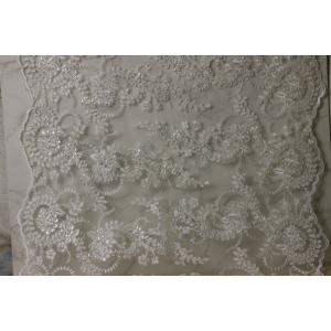 China 58cm Bridal Lace Fabrics , PET White Sequin Lace Fabric Scalloped Edge supplier