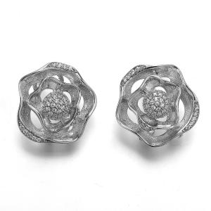 China Diamond Stud Earrings 925 Silver CZ Earrings Swirl White Round Clip on supplier