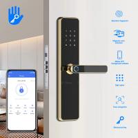 China TT Lock Gold Smart Front Door Locks Anti Peep Password Fingerprint Card Acess on sale