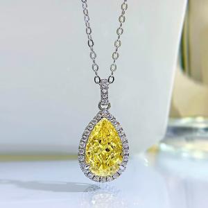 Yellow Gemstone Decor Water Drop Pendant Necklace Fashion Zircon Jewelry