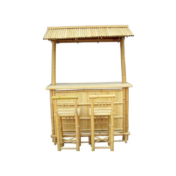 Outdoor Tiki Bar Set Adjustable Feet Outdoor Bar Table com Acacia Wood Top Storage para festa jardim cozinha