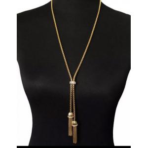 (N-57)Women's Jewelry Gold Plated Sweater Chain with Braid Pendant Necklace
