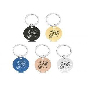 Stainless KeyKey chain pendant Month flower birthday holiday gift engraved metal key chain logo words