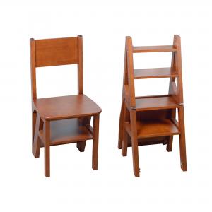 Brown Ladder Back Wooden Folding Chair Multi Functional Transformed Chair Ladder