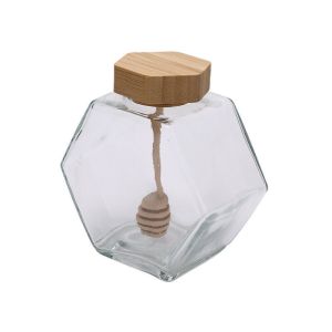 China Botellas y tarros de cristal del almacenamiento del tarro de la salsa de Honey Jar And Spoon Jam del claro 380ML supplier