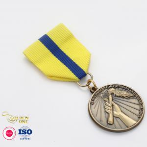 Zinc Alloy Antique Gold Medal , Metal Sports 3D Raised Round Award Medals And Ribbons