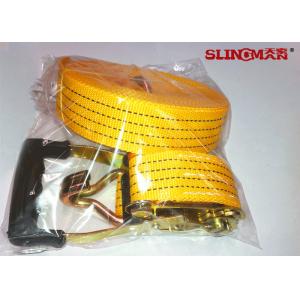 China 50MM Polyester Ratchet Tie Down Straps Yellow With Ratchet And Two Double J Hook supplier