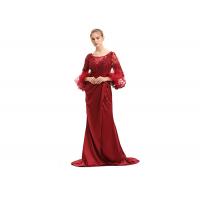 China Ruched Red Ladies Evening Dresses , Balloon Long Sleeve Wedding Gown on sale