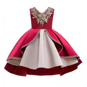 China 2021 New V-Neck Flower Girl Dress Champagne Lace Princess Dress Vestidos De Ropa Niña Sleeveless Christmas Dress Red/Blu supplier
