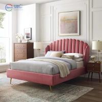 China 12287 Hot Selling Pink Fabric Wood Frame Metal Leg Bed Luxury Queen Size Wholesale Bed Frames on sale