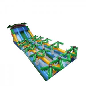 China 20m Tropical Massive Giant Inflatable Water Slide Green With Palm Trees supplier
