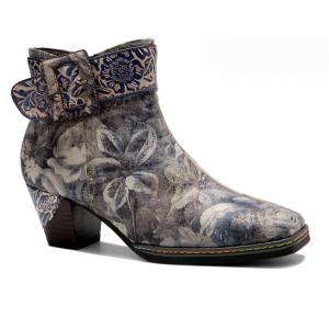 China Genuine Leather Floral Cowgirl Boots Womens Square Toe Ankle Boots supplier