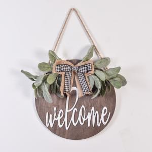 Brown Round Wooden Welcome Sign For Front Door , Wooden Crafts Supplies