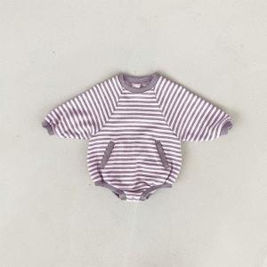Baby Double Pocket Striped French Terry Newborn Bubble Romper
