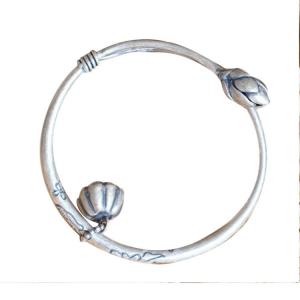 China Sterling Silver Bangle Cuff Bracelet Engraved Water Lily Flower Vintage Jewelry(053128W) supplier