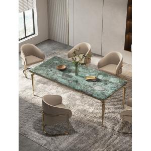Italian Hotel Restaurant Furniture Rectangular Natural Marble Stainless Steel Metal Dining Table