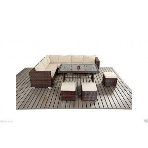 China L Shape Ritzy Outdoor Rattan Sofa Group With Three Stools In Brown Color supplier